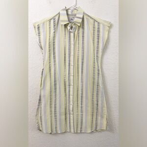 Loup Striped Button-Up Dress in Yellow, White & Gray - S